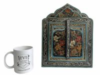 Alternative view of Vintage Moroccan Small Wall Hanging Mirror Wood Glass Temple Shape Dome Hand Painted Hand Made Decorative Cloakroom c1980's