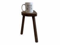 Alternative view of Vintage French D Seat Milking Stool Wooden Brown Wood Small Chair Stand Display Rest Plinth Seating Plant Prop c1960-70's