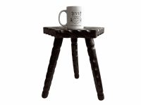 Alternative view of Vintage French Clover Carved Stool Wooden Brown Wood Small Milking Chair Stand Display Rest Plinth Seating Plant c1960's