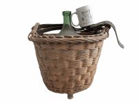 Alternative view of Vintage French Wine Bottle With Original Basket Mid Century Green Glass Vineyard Wide Container Flask Decanter c1950-50's