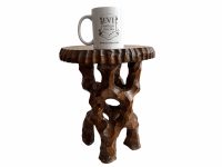 Alternative view of Vintage French Stool Unusual Wooden Brown Wood Small Chair Stand Display Plinth Seating Pot Plant Ornament c1970's