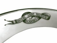 Alternative view of Vintage French Hotel Saint Maurice Cannes Green White Ceramic Bowl Dish Hotel Pot Trinket Jewelry Breakfast c1950-60's