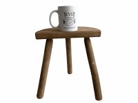 Alternative view of Vintage French D Stool Traditional Small Milking Wooden Brown Wood Small Chair Stand Display Plinth Seating Pot c1970's