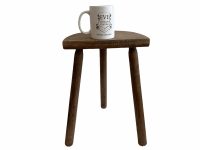 Alternative view of Vintage French D Stool Traditional Small Milking Wooden Brown Wood Small Chair Stand Display Plinth Seating Pot c1970's