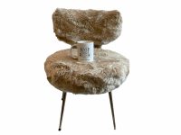 Alternative view of Vintage French Pelfran Silver Metal Padded Cushioned Fluffy Grey Stool Chair Stand Display Rest Plinth Seating c1960-70's