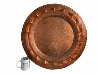 Alternative view of Vintage Moroccan Large Arabian Middle East Copper Metal Circular Plate Tray Dish Bowl Platter Decorative Table c1970-80's