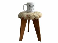 Alternative view of Vintage French Small Home Made Stool Wooden Wood Foot Rest Chair Seat Side Rest Cushion Padded Display Prop c1960-70's