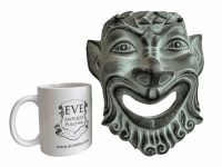 Alternative view of Vintage Greek Satyr Devil Grey Green Clay Face Mask Wall Hanging Decor Display Prop Design circa 1990's