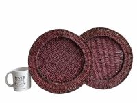 Alternative view of Vintage Caledonia Wicker Woven Wickerwork Plate Plates Dishes Chargers Set Of Two 2 Reed Rush Weave circa 1980's