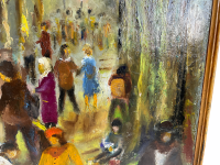 Alternative view of Vintage French Paris Skyline Notre Dame Street Scene Market Oil Painting On Board Normandy Signed Farradeche circa 1990-00's