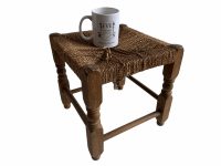 Alternative view of Vintage French Wooden Brown Natural Wood Woven String Stool Chair Stand Display Rest Plinth Seating Prop circa 1960-1970's