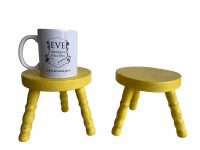 Alternative view of Vintage French Yellow Stool Small Tiny Wooden Wood Milking Chair Seat Table Farm Cow Goat Plant Rest Stand Plinth c1990's