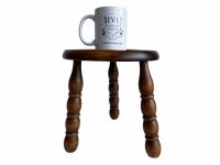 Alternative view of Vintage French Bobbin Turned Traditional Milking Stool Wooden Brown Wood Small Chair Stand Display Plinth Seating c1960-70's