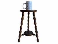 Alternative view of Vintage French Medium Height Wooden Stool Stand Dark Brown Wood Flower Pot Plant Ornament Double Display Bobbin c1960-70's