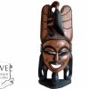 Vintage African Figurine Mask Statue Primitive Art Carving Wooden Wood Ornament Decorative Wall Display circa 1980-90'sop