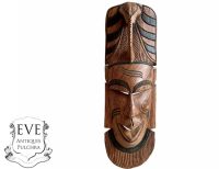 Vintage African Figurine Mask Statue Primitive Art Carving Wooden Wood Ornament Decorative Wall Display circa 1970-80'sop