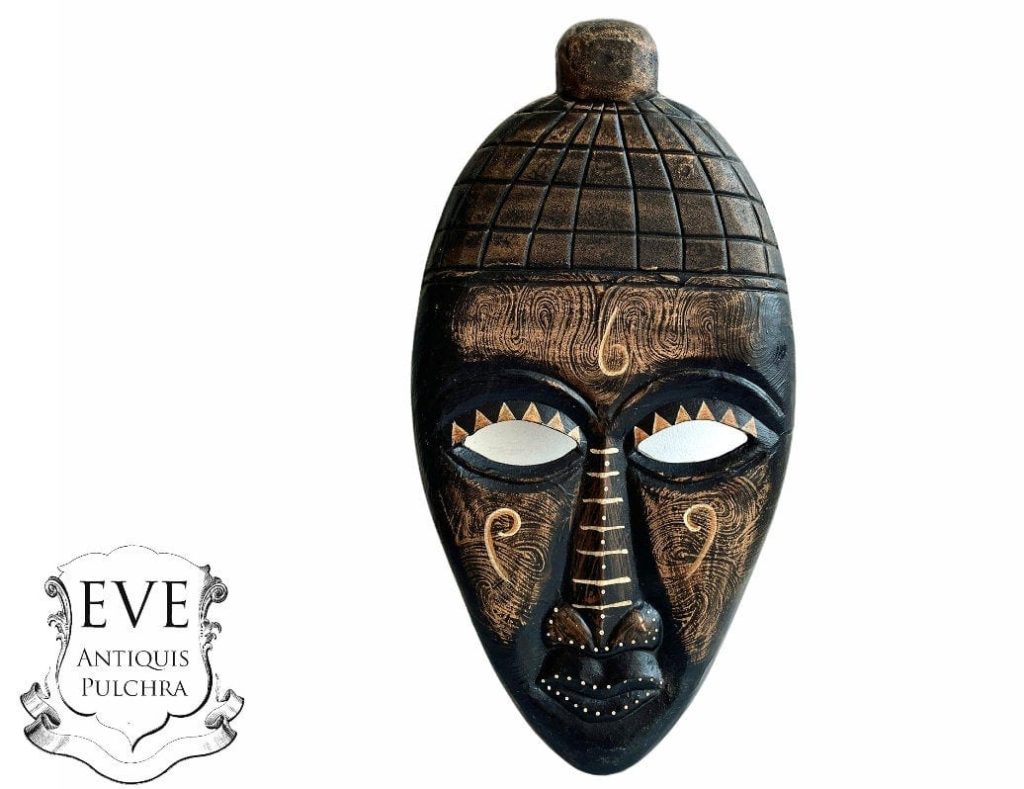 Vintage African Figurine Mask Statue Primitive Art Carving Wooden Wood Ornament Decorative Wall Display circa 1990-00’sop