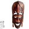 Vintage African Figurine Mask Statue Primitive Art Carving Wooden Wood Ornament Decorative Wall Display circa 1970-80'sop