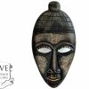 Vintage African Figurine Mask Statue Primitive Art Carving Wooden Wood Ornament Decorative Wall Display circa 1990-00'sop