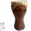Vintage African Small Drum Leather Topped Musical Instrument Wooden Decor Carved Carving Sculpture Wood Tribal Art c1980's