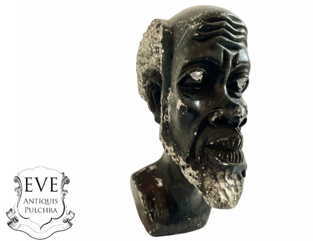 Vintage African Old Man Heavy Stone Bust Standing Decor Carved Statue Carving Sculpture Decorative Tribal Art c1960-70’s