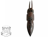 Vintage African Face Figurine Mask Small Statue Primitive Carving Wooden Wood Ornament Decorative Wall Display c1970-80's