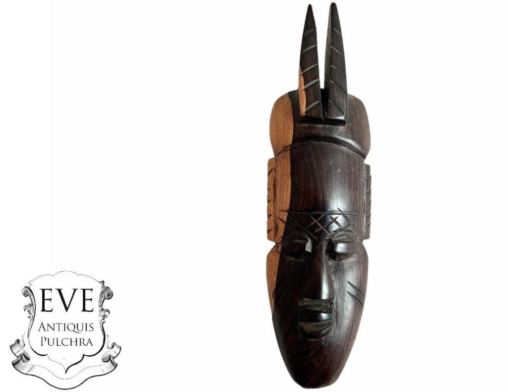 Vintage African Face Figurine Mask Small Statue Primitive Carving Wooden Wood Ornament Decorative Wall Display c1970-80’s