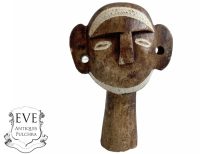 Vintage African Stone Brown Man Woman Bust Idol Statue Primitive Art Carving Sculpture Ornament Display c1970-80's