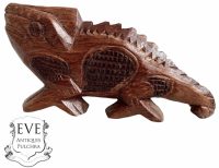 Vintage Indonesian Asian Gecko Wood Wooden Decorative Ornament Figurine Decorative Sculpture Carving c1980's