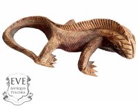 Vintage Indonesian Asian Lizard Wood Wooden Decorative Ornament Figurine Decorative Sculpture Carving Iguana Komodo c1980's
