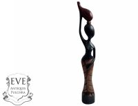 Vintage African Tall Lady Carrying Water Figurine Statue Primitive Carving Wooden Wood Ornament Decorative Standing c1990's