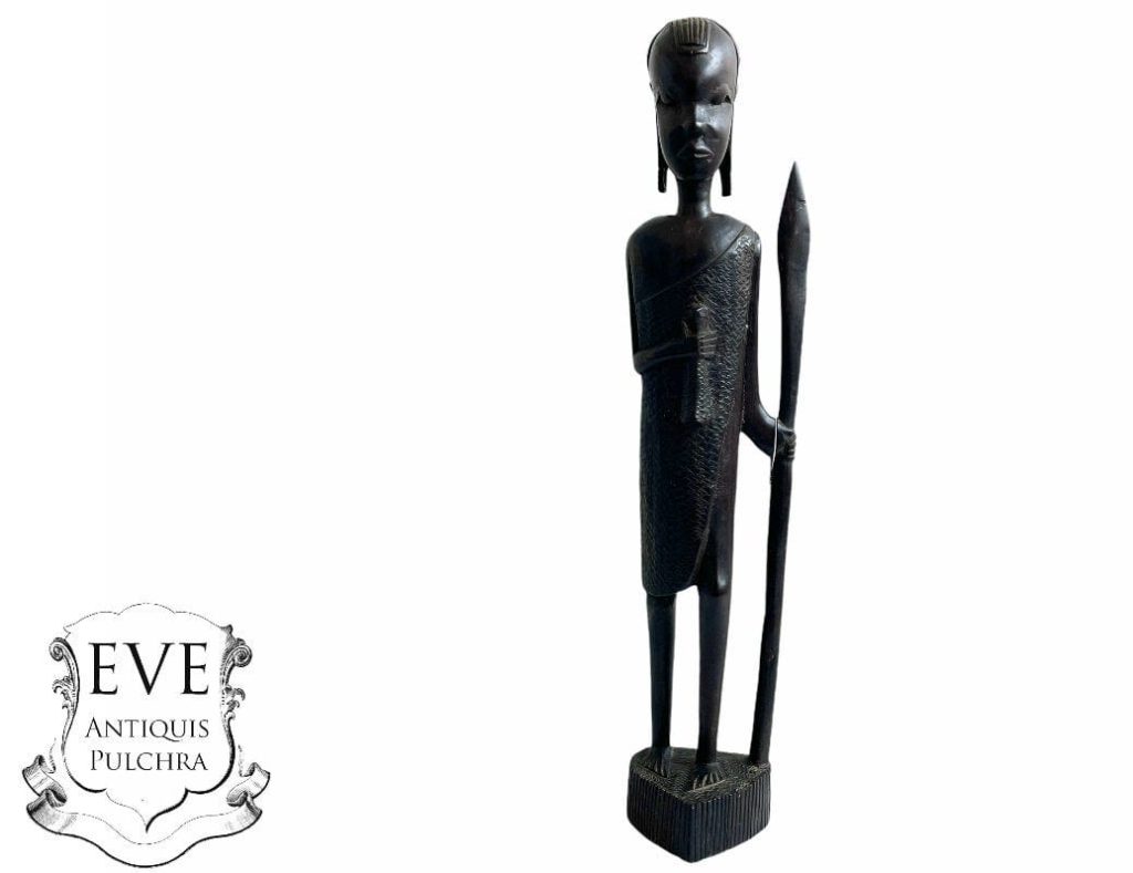 Vintage African Tall Figurine Statue Primitive Carving Wooden Wood Ornament Decorative Standing Display c1990’s