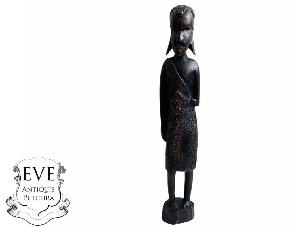 Vintage African Tall Figurine Statue Primitive Carving Wooden Wood Ornament Decorative Standing Display c1990’s