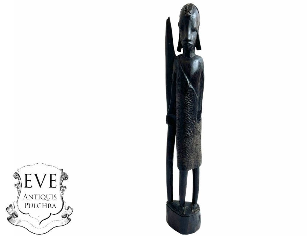 Vintage African Tall Figurine Statue Primitive Carving Wooden Wood Ornament Decorative Standing Display c1990’s