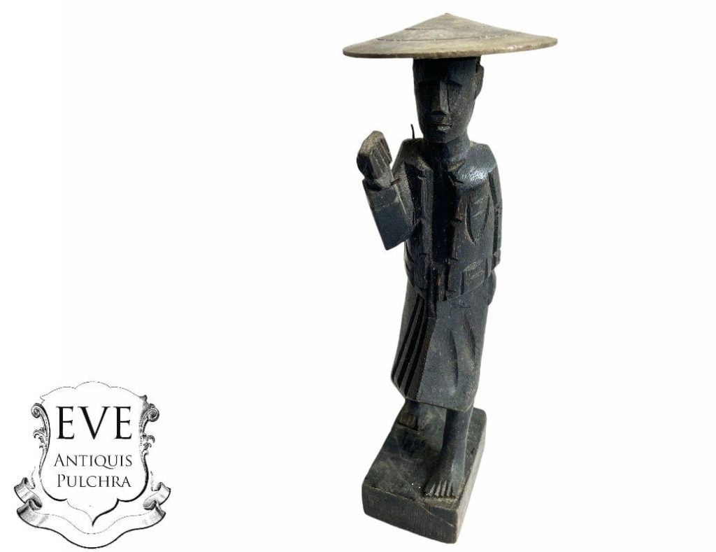 Vintage Asian Carrying Man Small Ornament Decor Display Statue Figurine Wood Figurine Gift Present Carrying Man circa 1990’s