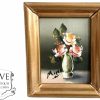Vintage French Tiny Miniature Vase Of Flowers Still Life Acrylic Painting On Board Normandy circa 1960-70's