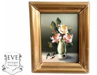 Vintage French Tiny Miniature Vase Of Flowers Still Life Acrylic Painting On Board Normandy circa 1960-70's