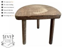 Vintage French D Seat Milking Stool Wooden Brown Wood Small Chair Stand Display Rest Plinth Seating Plant Prop c1960-70's
