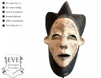 Vintage African Wooden Punu Mask Hanging Wall Hanging Decor Carved Statue Carving Sculpture Wood Tribal Art Design c1990's