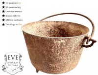Antique French Extra Large Heavy Iron Cauldron Pot Cooking Fireplace Rusty Planter Plant Pot Witch circa 1900's