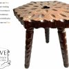 Vintage French Clover Carved Stool Wooden Brown Wood Small Milking Chair Stand Display Rest Plinth Seating Plant c1960's
