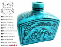 Vintage Moroccan Arabian Fish Ocean Decor Aqua Blue Bottle Vase Storage Ornament Decor Design Pottery Clay c1950-60's
