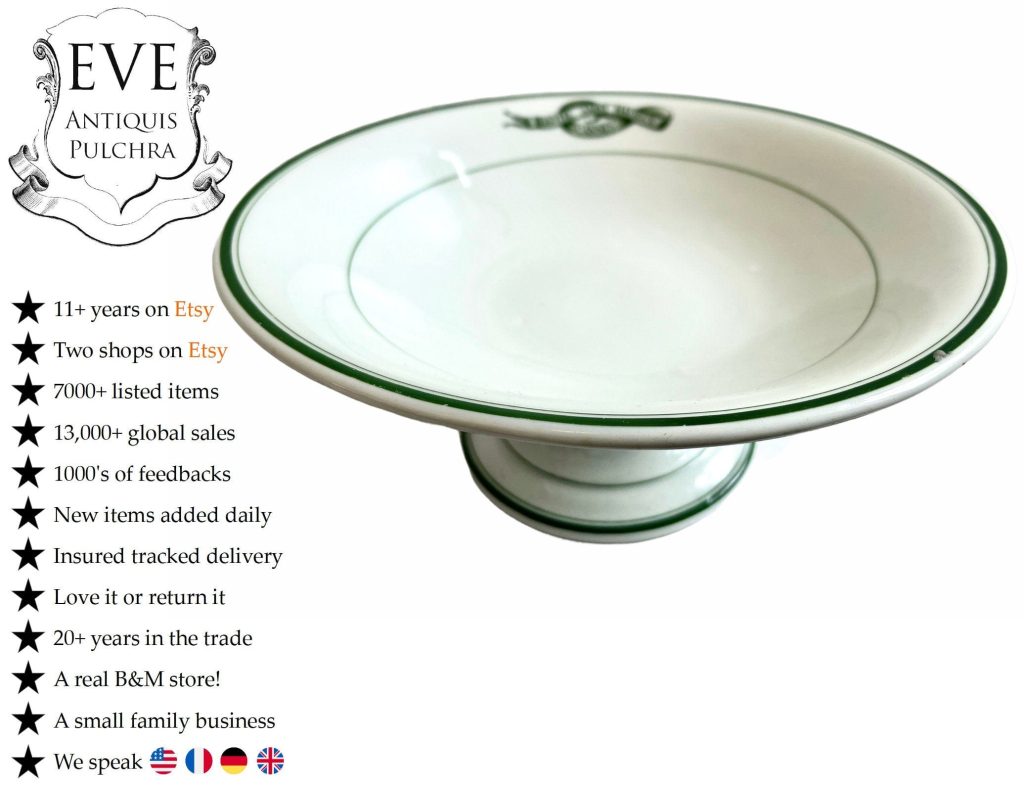 Vintage French Hotel Saint Maurice Cannes Green White Ceramic Bowl Dish Hotel Pot Trinket Jewelry Breakfast c1950-60’s