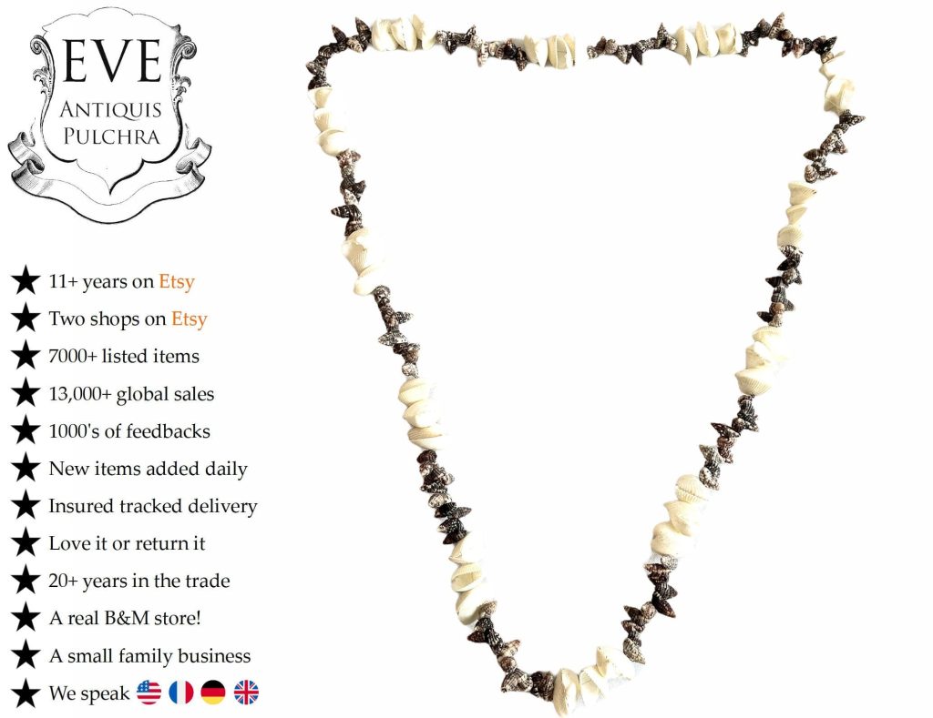 Vintage French Shell Necklace Jewellery Jewelry Natural Organic Back To Nature Hand Made One Off Piece c1980-90's