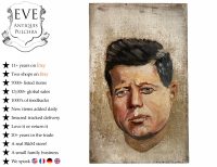 Vintage French John F Kennedy Acrylic Painting On Wood Board American President Portrait Signed circa 1970-80's