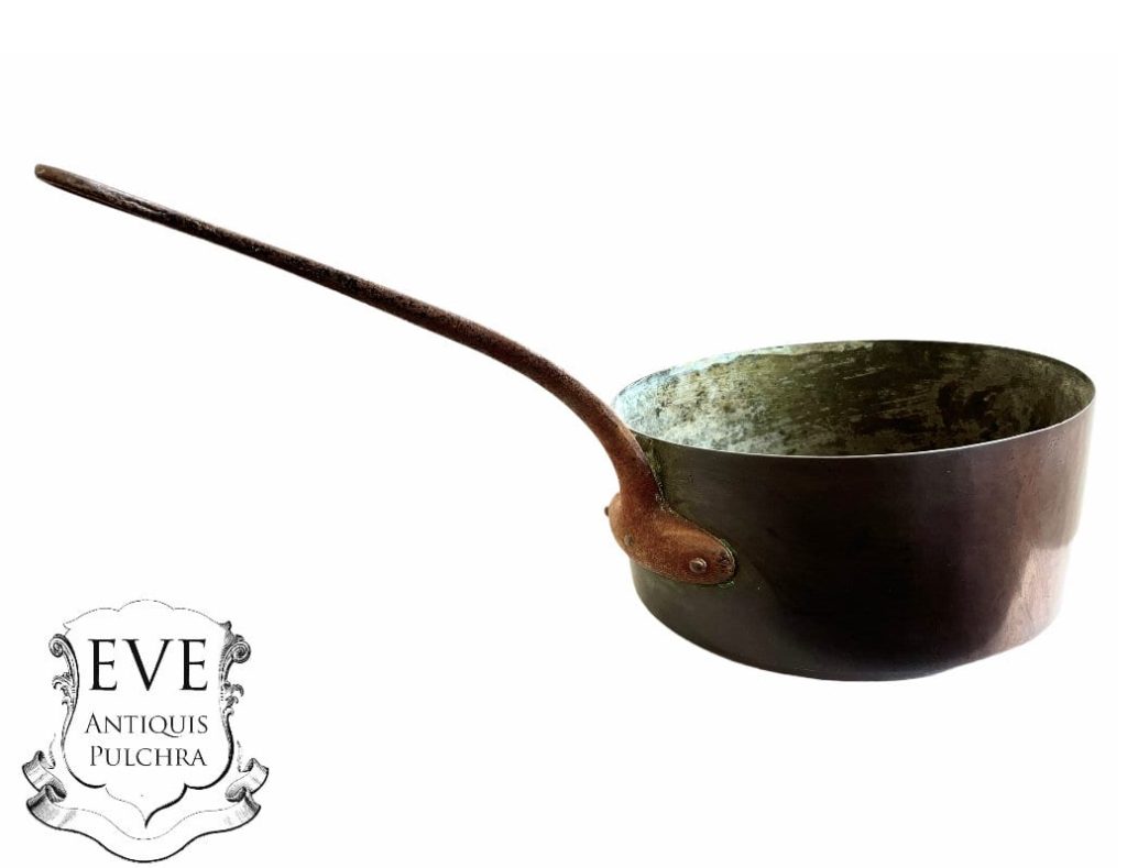 Vintage French X Large Handled Handle Hanging Copper Fire Stove Saucepan Pot Pan Cooking Kitchen Hanging Display c1950-60's