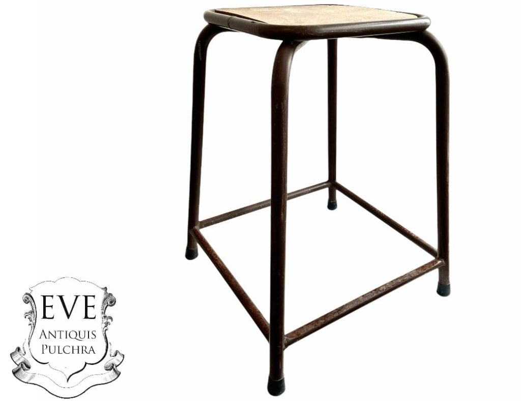 Vintage French Stool Large Studio Wood Metal Chair Seat Table Stand Plinth Display Art Rusty Industrial Workshop c1970-80’s