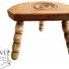 Vintage French Bobbin Stool Wooden Brown Wood Small Milking Chair Stand Display Rest Plinth Seating Plant Prop c1960-1970's