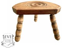 Vintage French Bobbin Stool Wooden Brown Wood Small Milking Chair Stand Display Rest Plinth Seating Plant Prop c1960-1970's