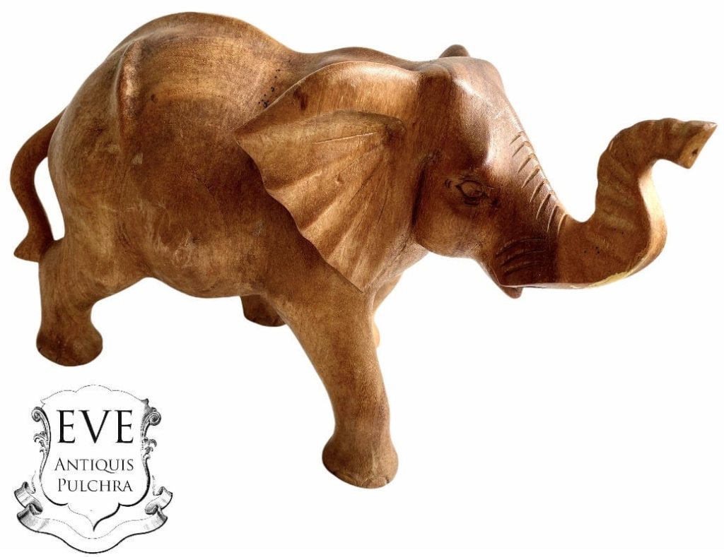 Vintage African Elephant Carving Ornament Statue Wooden Wood Bull Display Large Decor Animal Africa circa 1980-90’s